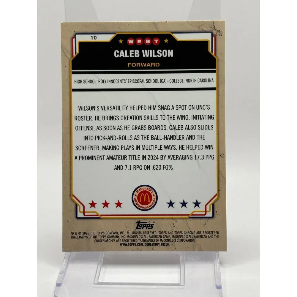 2025 Topps Chrome McDonald’s Caleb Wilson All American Base UNC Chicago Bulls